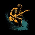 Bold Graphic Illustration Of A Guitarist In Water Splash Environment