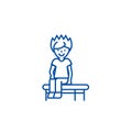 Boy sitting on the bench line icon concept. Boy sitting on the bench flat vector symbol, sign, outline illustration.