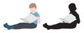 Boy sitting reclining and reading a book, silhouette. Vector illustration Royalty Free Stock Photo