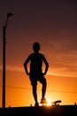 Boy with skateboard on skate park ramp Royalty Free Stock Photo