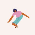 Boy skateboarder ride a skate illustration in vector. Skateboarding cartoon character.