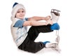 Boy with skates, insulated background
