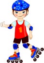 The boy skates on roller-skaters