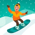 Boy skates on a snowboard slope. Winter extreme sport