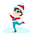 The boy is skating and is wearing a Santa Claus hat. The child is happy. Character design. Royalty Free Stock Photo