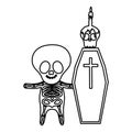 Boy skeleton costume coffin skull candle trick or treat happy halloweenline design