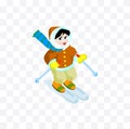 Boy skiing character illustration on white background