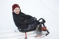 A boy on the sledge