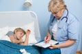 Boy sleeping in hospital bed Royalty Free Stock Photo