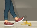 Boy slips on the banana peel
