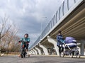 Boy on small bicyle