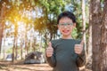 Boy smiling in camping site Royalty Free Stock Photo