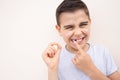 boy showing his lost milk tooth, close up Royalty Free Stock Photo