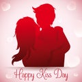 Boy Smooching with her Girlfriend in Kiss Day, Vector Illustration Royalty Free Stock Photo