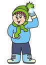 Boy and snowball, funny vector illustration