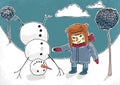 Boy and snowman illustration. Eps 10 Royalty Free Stock Photo