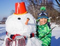 Boy with a snowman Royalty Free Stock Photo