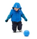 Boy in a Snowsuit with a Ball - Isolated Royalty Free Stock Photo