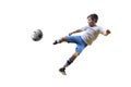 Boy with soccer ball, Footballer on the white background. isolated