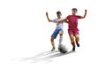 Boy with soccer ball, Footballer on the white background. isolated Royalty Free Stock Photo