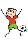 Boy and soccer ball, funny vector illustration Royalty Free Stock Photo