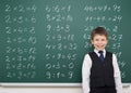 Boy solve math on school board Royalty Free Stock Photo