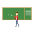 Boy Solving Math Problem On Blackboard In Classroom, Part Of School And Scholar Life Series Of Minimalistic Royalty Free Stock Photo
