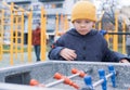 Boy on the sports ground near hand football