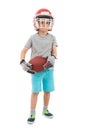 Boy In Sports Helmet Holding Rugby