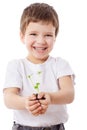 Boy with sprouts in hands Royalty Free Stock Photo