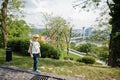 Boy stand of view Bratislava bridge, Slovakia