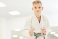 The boy standing in a fighting stance Royalty Free Stock Photo