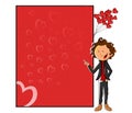 Boy standing with love blank board