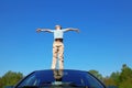 Boy standing on roof of car, opening hands Royalty Free Stock Photo