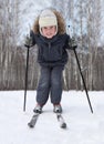 Boy stands on cross-country skis Royalty Free Stock Photo