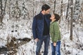 boy and Stepfather on forest in winter season