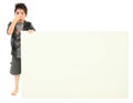 Boy with Stinky Face Expression Holding Blank Sign Royalty Free Stock Photo