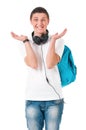 Boy student with backpack and headphones Royalty Free Stock Photo