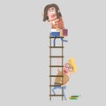 Boy student holding ladder Royalty Free Stock Photo