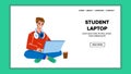 Boy Student Laptop Using For Education Vector