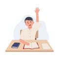 boy in student Uniform is raise his hand up to asking the question or answering in classroom. Asian student. Vector illustration