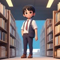 boy student wear school uniform 3D character in library ai generated Royalty Free Stock Photo