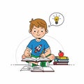 Boy studying with books and lightbulb idea Royalty Free Stock Photo
