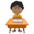 Boy studying with school table cartoon