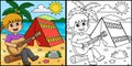 Boy Summer Camping Coloring Page Illustration