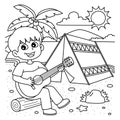 Boy Summer Camping Coloring Page for Kids