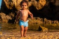 Boy on summer vacation at Praia dos Arrifes, Algarve beach,Portugal Royalty Free Stock Photo