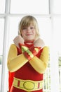 Boy In Superhero Costume With Arms Crossed Smiling Royalty Free Stock Photo