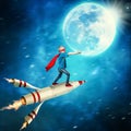 Boy in superhero costume guard the planet. Royalty Free Stock Photo