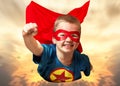 Boy in superhero costume guard the planet and show super abilities. Royalty Free Stock Photo